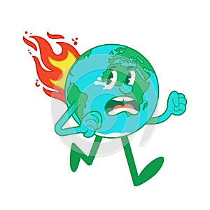 Cartoon character of Earth in the flame photo